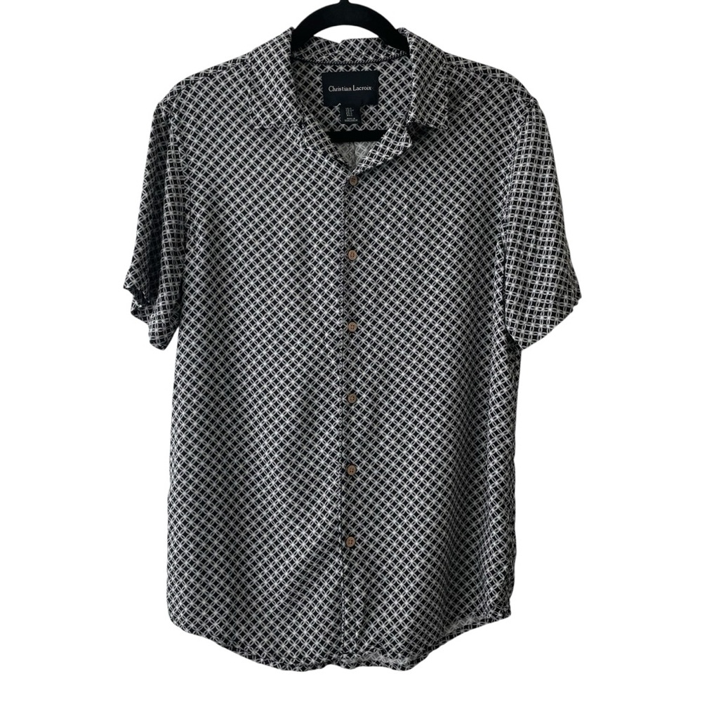 Christian Lacroix Top Mens Size S Abstract Button Up Black White Preppy